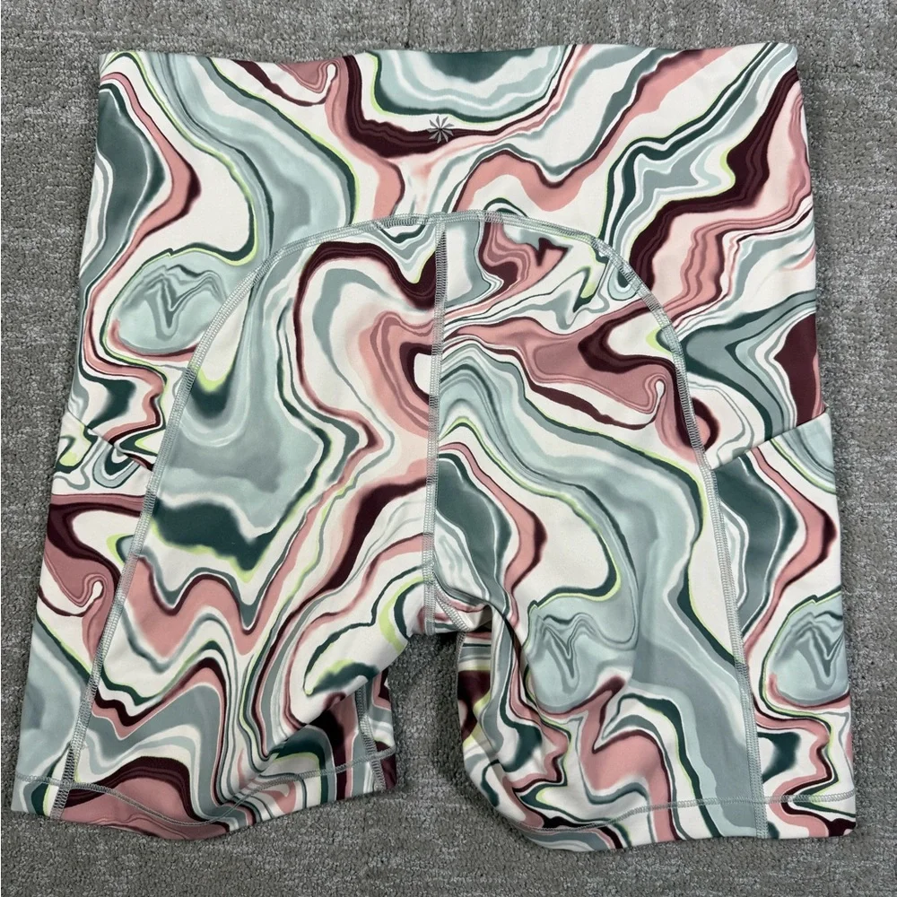 Athleta Multicolor Marble-Print Athletic Shorts - Pink, Green, Gray - Picture 7 of 7